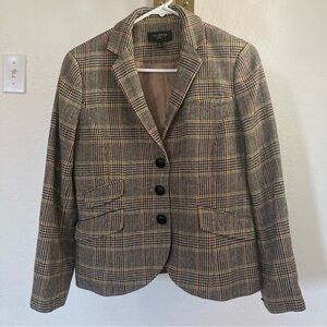 Talbots Women's Brown Wool Blend Plaid Blazer Elbow Patches Equestrian Size 8P